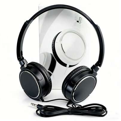 1-Pack Over-Ear Wired Headphones With 3.5mm Universal Jack - Soft Memory Foam Ear Pads, Kink-Resistant Nylon Cable, Fashion Black/White | Ergonomic Comfort For Long-Time Wear, Ideal For Gaming, Music & Video Viewing (Universal Compatibility For Phones/Laptops/Game Consoles)