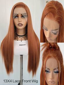 13x4英寸合成蕾丝前假发，直发，透明蕾丝，预拔发际线，耐热纤维，女士款 - 粉色、脏橙色、棕色 - 彩色 - 查看 14