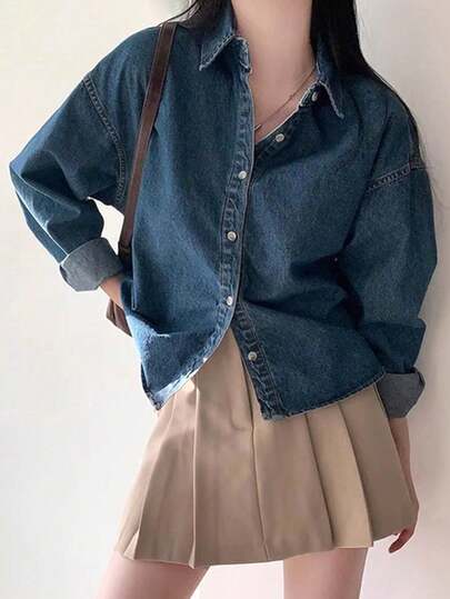 Áo sơ mi denim nữ, kiểu Hàn Quốc, áo khoác kiểu Pháp cổ điển với ve áo, kiểu dáng rộng rãi, thoải mái, thích hợp cho mùa xuân.