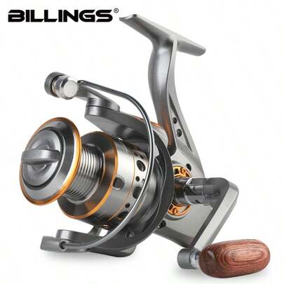 BILLINGS 纺车轮，淡水海水两用纺车轮，最大拖拽力26磅，齿轮比5.2:1，1000-7000系列，带金属折叠摇臂和铝合金线杯
