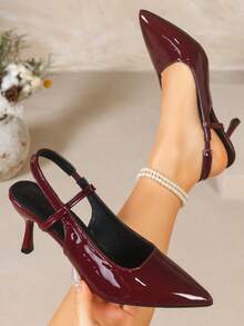 时尚百搭尖头高跟鞋，低鞋面性感搭扣凉鞋，女士 - 紅色 - 查看 2
