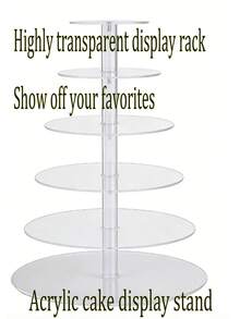 1个6层亚克力圆形纸杯蛋糕架，透明甜点展示架，蛋糕或纸杯蛋糕塔架，适用于婚礼、生日、酒吧派对、庆祝活动、婴儿派对、纸杯蛋糕托盘、甜点托盘、派对用品 - 彩色 - 查看 11