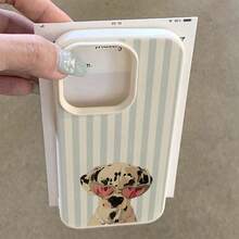 1 chiếc ốp lưng điện thoại bằng chất liệu TPU màu hồng hình trái tim và sọc, họa tiết chó, phù hợp với 17 Pro Max/17/16 Pro Max/15/13/12/11, S20 FE/A15/S24/A55, Note 11/Note 12/Note 13 Pro, ốp lưng bảo vệ mềm mại, chống rơi vỡ, bao phủ toàn diện. - trắng - Xem 3