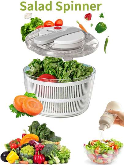 1个手动蔬菜脱水机，包含清洗碗、沥水篮和旋转手柄 - 耐用ABS材质，无需用电 - 非常适合快速制作沙拉和去除蔬菜水分，食物脱水机，沥水篮