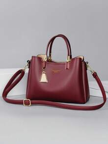 Dedoo Luxury Fashion Multi-Compartment Large Capacity Charm Handbag & Shoulder Bag (Random Gold Foil Letter Style On Bag Body) - Burgundy - View 5
