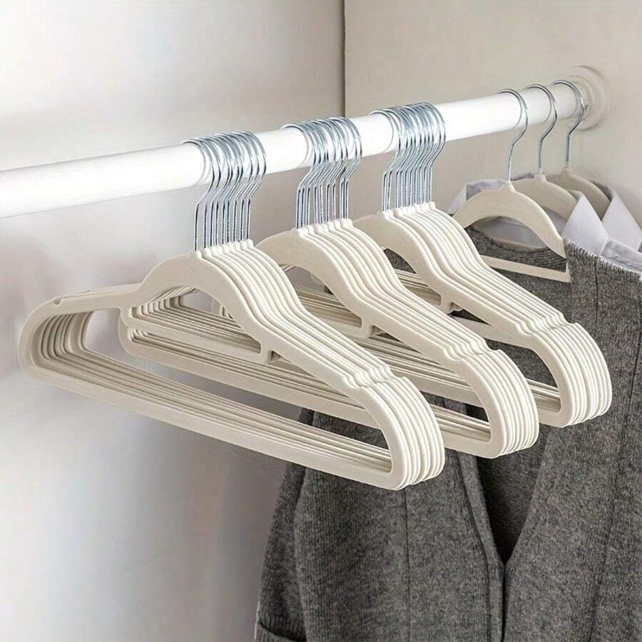 10/20pcs Luxury Milky White Flocked Non-Slip Hangers, Ultra-Thin Space-Saving - Heavy Duty Swivel Hooks, Suitable For Organizing Clothes, Suits, Tops, Ties, Shirts, Skirts And Pants