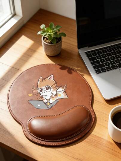 Alfombrilla de ratón con reposamuñecas y diseño de gato adorable, alfombrilla de escritorio antideslizante con soporte para la muñeca, alfombrilla de ratón de piel sintética para oficina, computadora, portátil, juegos, regalo de graduación