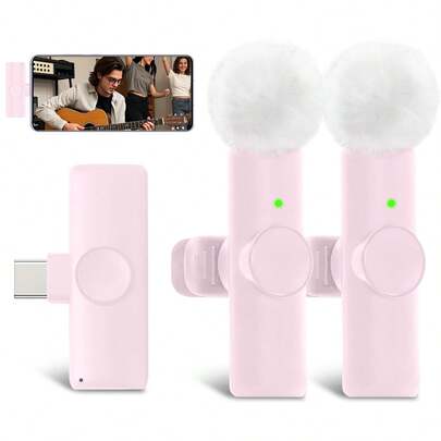 适用于手机的无线领夹式麦克风，Type-C 接口，即插即用，2.4G 超低延迟，内置降噪芯片，适用于视频录制、采访、播客、Vlog（50mAh 可充电电池）