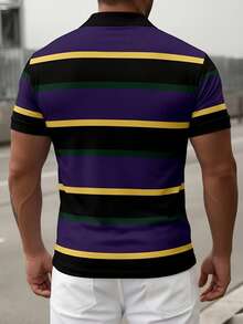 男士条纹商务休闲短袖Polo衫 - 彩色 - 查看 2