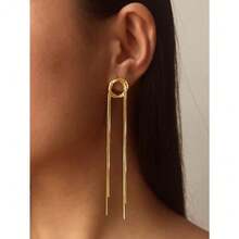 1 Pair Simple Long Tassel Earrings For Daily Wear - 金色 - 查看 2