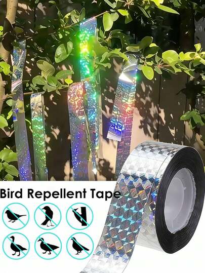 Holographic Reflective Bird Deterrent Tape | Dual-Sided Repellent Design - 1 Roll For Garden, Fruit Trees | Visual Auditory Scare Ribbon, Plastic Material, Home Decoration Pest Control Strip