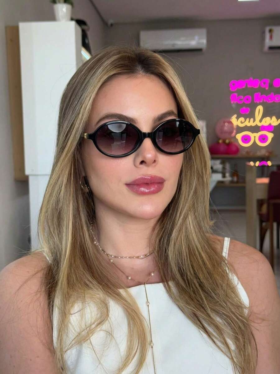 Women's Retro Semi-Round Sunglasses With UV400 Protection, Fashionable 2026, Durable, Stylish Oval. - 黑框漸變黑 - 查看 1