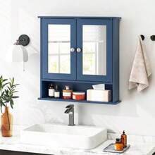 Medicine Cabinet Wit Mirror  Mounted Wooden Anging Organizer Wit Doors And Ses   Mirror Cabinet Mirror Doors Blue - 藍色 - 查看 2