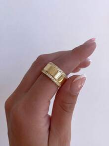 1pc Elegant Smooth Rhinestone Decorated Ring, 925 Sterling Silver Classic Design Ladies Ring, Refined Jewelry Gift, Suitable For Daily Wear And Christmas Present - Polished Diamond Ring - View 3