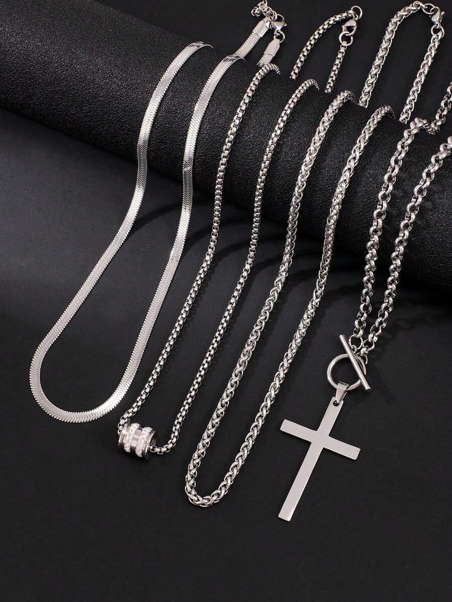 4pcs Stainless Steel Stylish Jewelry Set, Suitable For Daily Wear And Parties - Silver - View 1