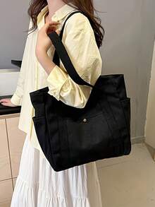 1 chiếc túi tote vải bố dung tích lớn, túi đeo vai nhiều ngăn, túi mua sắm tái sử dụng, quai xách thoải mái, dễ mang theo, thích hợp sử dụng hàng ngày và làm quà tặng, túi xách tay di động cho trường học, công sở, du lịch và mua sắm. - Nhiều màu - Xem 5