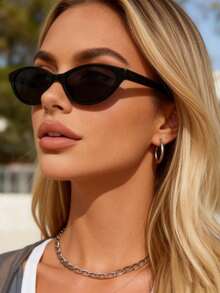 1副塑料女士全框豹纹黑白Y2K经典坏女孩风格现代简约基本款时尚眼镜，适合夏季海滩度假装扮 - 1pc 黑框灰 - 查看 3