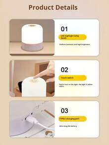 1pc LED Remote Control Night Light, Rechargeable Bedside Lamp, Touch Sensor Nursing Light, Eye-Caring Sleep Light - White - View 4