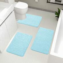 1件/3件套浅蓝色石头压花海绵高回弹吸水防滑浴室地垫，浴室装饰垫浴室地毯地毯户外地毯门垫秋季装饰浴室配件返校入口装饰 - 淺藍色 - 查看 14