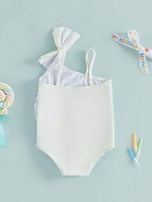 Toddler Girl Birthday Swimsuits Birth Day Girl Letter Print Sleeveless Bathing Suit Rash Guard Beachwear Swim Sunsuits One Piece Swimwear - 白色 - 查看 2