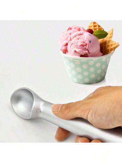Non-Stick Aluminum Ice Cream Scoop With Freeze-Resistant Handle, Heavy Duty Design, Easy To Clean, Suitable For Ice Cream, Cookie Dough, Smoothies, Almonds (Silver)