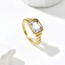 1 pieza Anillo unisex minimalista de joyería de moda, geométrico cuadrado con circonita cúbica de acero inoxidable - Anillo de un solo bucle - Ver 10