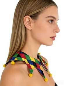 1 chiếc cổ áo rời kiểu chú hề cổ điển, phụ kiện trang phục biểu diễn xiếc cho nam và nữ, thiết kế dễ thương với quả bông trang trí, cổ áo giả đa năng. - Quả cầu màu vàng hình kim cương nhiều màu - Xem 6