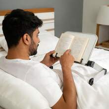 Adjustable Book Holder Stand Lightweight Aluminum Ergonomic Reading & Cooking Book Stand With 360° Rotation For Textbooks Tablets Magazines Recipe Books Office And Home Use - White - View 7