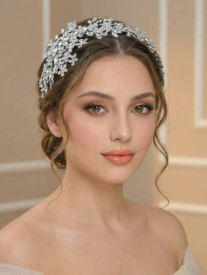 1pc Handmade Elegant Full Crystal Rhinestone Wide Headband, Bridal Hair Accessory Suitable For Wedding, Party, Photography, Gathering