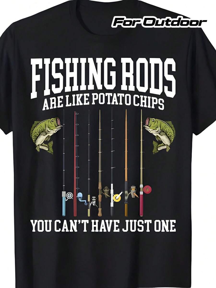 100% Algodón Humorístico Pesca Frase Regalo Cuello Redondo Manga Corta Camiseta Hombre - Negro - Ver 1