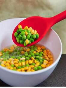 1pc Integrated Silicone Spoon, Cooking Silicone Strainer Ladle, Kitchen Mixing Salad Spoon - Red - View 5