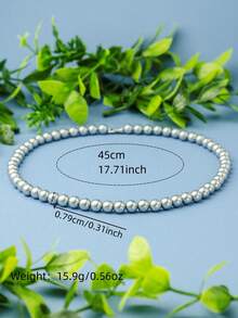 一套女士串珠项链，银灰色珍珠项链，适合女士佩戴，复古时尚颈链，锁骨链，感恩节、圣诞节、情人节节日礼物 - 灰色 - 查看 8