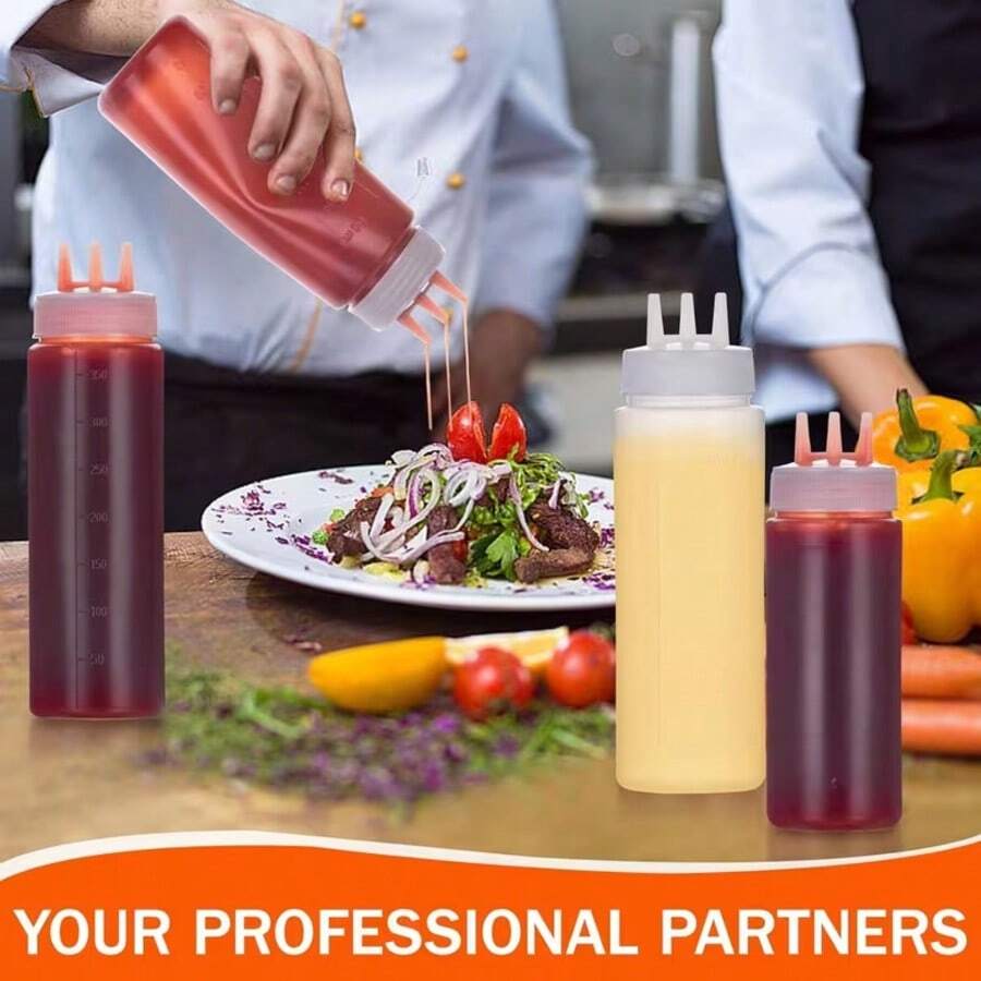 3个/套 350毫升/11.8盎司 多孔挤压瓶，适用于餐厅分装番茄酱、芥末酱、糖浆、烧烤酱，手工厨房艺术喷雾瓶 - 彩色 - 查看 1