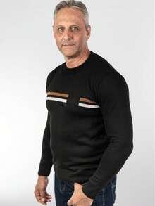 Men's Sweater Round Neck Men's Sweaters Knit Long Sleeve Old Money Men's Clothing Winter Elegant Work Out Party Casual - 黑色 - 查看 1