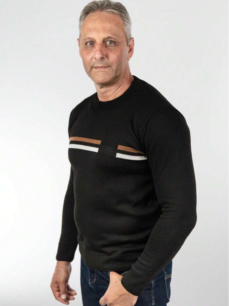 Men's Sweater Round Neck Men's Sweaters Knit Long Sleeve Old Money Men's Clothing Winter Elegant Work Out Party Casual - 黑色 - 查看 1