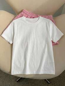 CONJUNTO DE DOS PIEZAS SHORT ROSA Y PLAYERA BLANCA LISOS - Multicolor - Ver 3