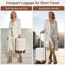 15-Inch Cabin Suitcase (40x30x20 Cm) Under-Seat Luggage, ABS/PC Hard Shell Trolley With 4 Removable 360° Swivel Wheels And 3-Digit Lock, Lightweight Small Travel Trolley For Christmas Holidays, New Year's Holidays, Solo Travel, Weekend City Breaks, Business Trips, Unisex For Women And Men - 米色 + 棕色 - 查看 4