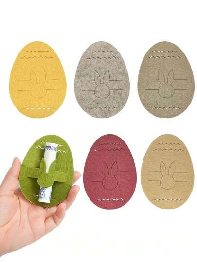 Set de 6 huevos de Pascua con dinero | Adornos de Pascua de fieltro con conejo y patrón ondulado, ideales para decoraciones de Pascua y suministros para fiestas