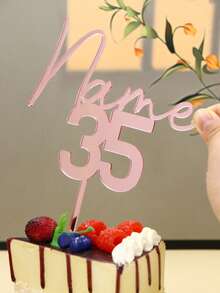Custom Name And Age Cake Topper, Personalized Birthday Cake Decorations, Customized Party Cake Insert For Anniversary Or Milestone Event, Elegant Dessert Decor Accessory, Customizable Acrylic Style Cake Topper Gift For Women And Men., Gift Ideas, Mirror Gold - Style a - View 6