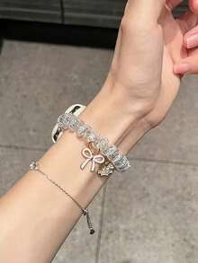 1条弹性手机绳式表带，带可爱卡通吊坠，兼容 38/40/41/42/44/45/46/49mm SE/Ultra/Series 1-11，清爽蓝色，适合女性，夏季沙滩配饰 - 藍色 - 查看 2