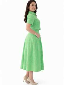 Women's Set: Shirt + Midi Skirt With Floral Embroidery, Elegant, Buttons Down Front, Vacation Style - 薄荷綠 - 查看 4