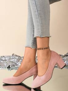 French Elegant Versatile Comfortable High Heel Pumps For Women, Spring/Autumn New Arrival Chunky Heel Non-Fatiguing Office Work Shoes - Pink - View 5