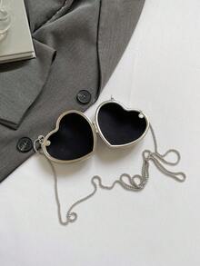 1 pieza Bolso bandolera con solapa con forma de corazón brillante y con purpurina para niña, de moda para uso diario en primavera/verano - Plateado - Ver 6