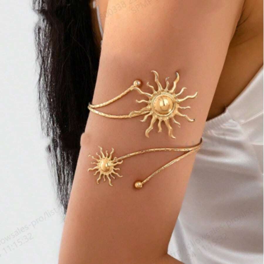 时尚夸张不对称太阳臂环，适合女性街头、派对和日常穿着 - 太陽花臂環 - 查看 1