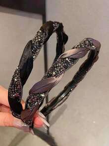 2 件装水钻发箍，带齿防滑发箍，优雅防滑水钻星形珠子发箍 - 时尚黑色布艺发箍，闪亮装饰，韩式甜美风格，适合日常佩戴。女士发饰。圣诞配饰，女士发饰，发饰，发箍，女士发箍，女士发箍，家居卧室装饰 - 查看 3