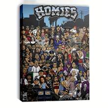 1pc Framed Homies Family Cartoon Canvas Wall Art - Vibrant Urban Street Style Group Portrait Poster For Home & Bedroom Decor, Modern Cartoon-Style Characters, Perfect For Living Room Or Bedroom, Wall Decor - Framed - View 2
