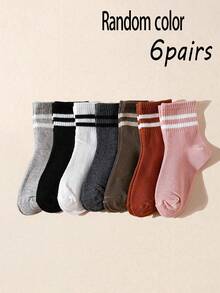 6 Pairs Kids' Simple Versatile Short Socks, Suitable For Children's Sports & Casual Wear, Student Sports Socks - Multicolor - View 8