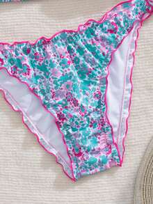 Bikini de dos piezas con volantes de encaje floral lindo para mujer, adecuado para vacaciones de verano en la isla, natación y playa - Multicolor - Ver 5