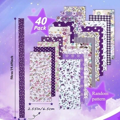 40 Rolls 2.56" X 19.7" Purple Jelly Roll Fabric, Suitable For Sewing, Quilting, Carpets And Other Crafts