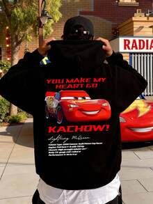 Men's Street Style Lightning McQueen Hoodie, Casual Loose Pullover, Comfortable And Soft Men's Sweatshirt, Disney's Birthday Gifts, Travel Clothes, Playful Design, Comfortable Fabrics, Fan Clothes, Movie Lovers, Home Clothes, Durable Materials, Printed Jerseys, Men's. - 黑色 - 查看 3